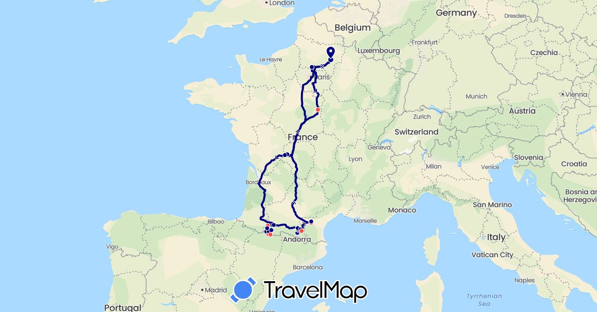 TravelMap itinerary: driving, hiking, téléphérique in France (Europe)