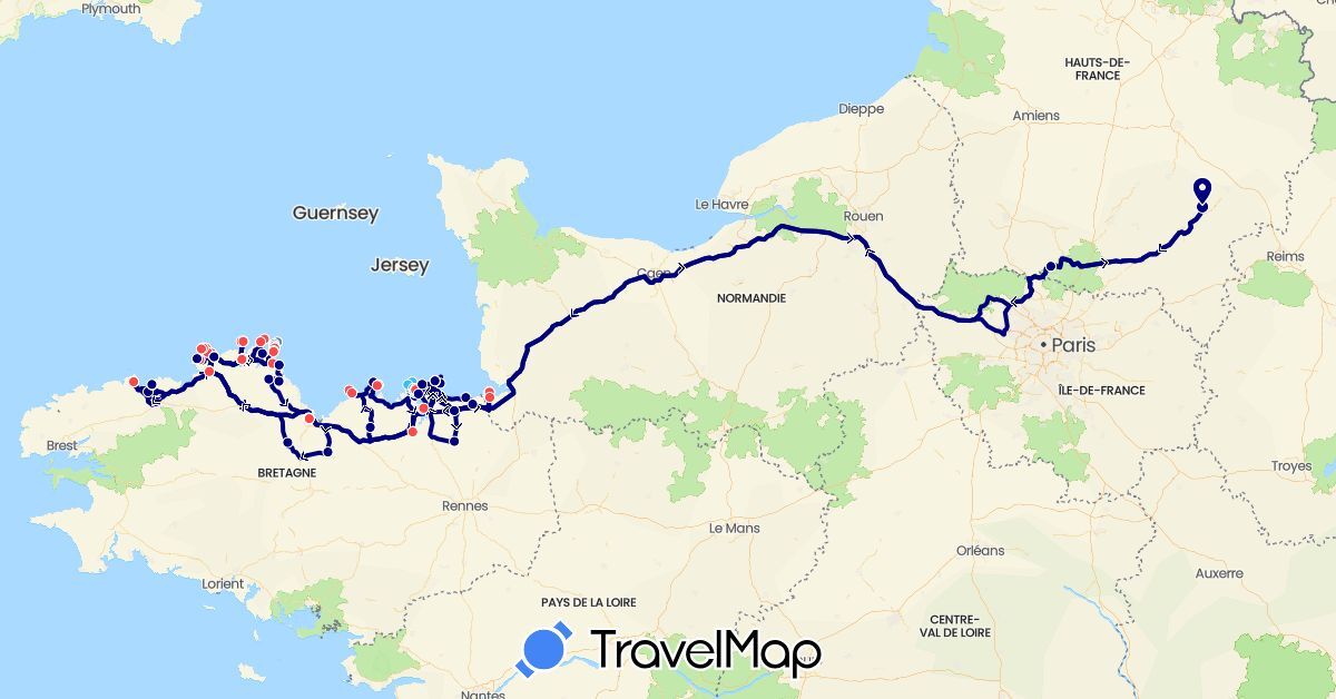 TravelMap itinerary: driving, cycling, hiking, boat in France (Europe)