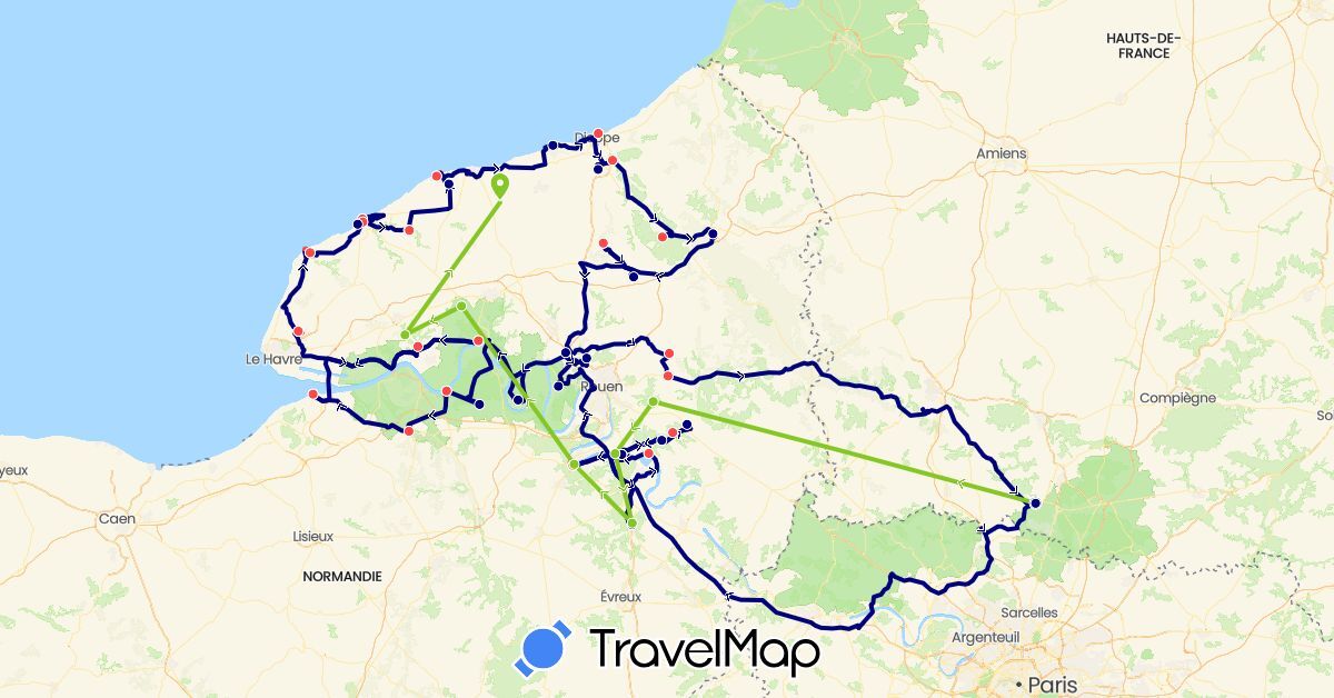 TravelMap itinerary: driving, hiking, electric vehicle in France (Europe)